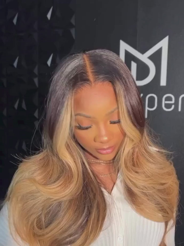 Dorsanee Ombre Black Brown Skunk Stripe 13x4 Lace Front Virgin Human Hair Wigs