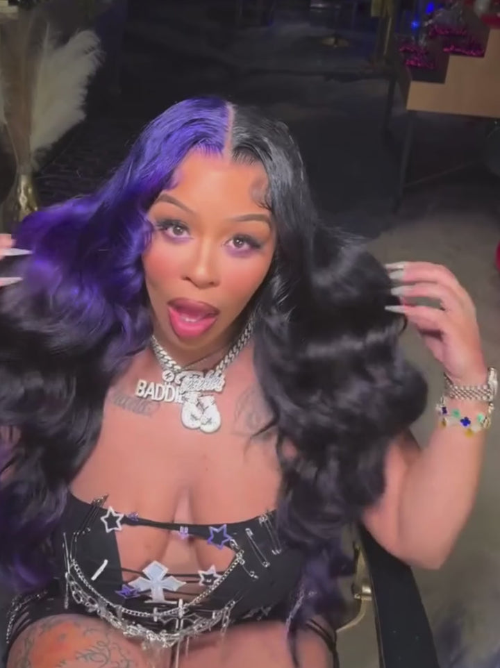 Dorsanee Ombre Split Dye Black Purple Color 13x4 HD Lace Front Human Hair Wigs