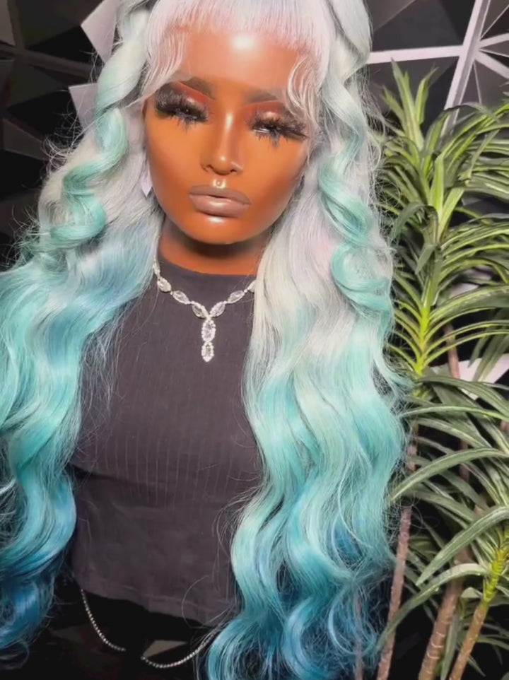 Dorsanee Ombre Gray Blue Straight Body Wave Virgin Remy Human Hair Wig