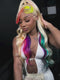 Dorsanee Blonde With Yellow Red Green Blue Purple Multi Color Human Hair Wigs
