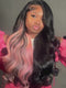 Dorsanee Black With Pink Streaks 200 250 Density 13x4 Lace Front Human Hair Wigs