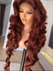 Easy on Wig Human Hair Reddish Brown Loose Wave Glueless Lace Front Color Wigs