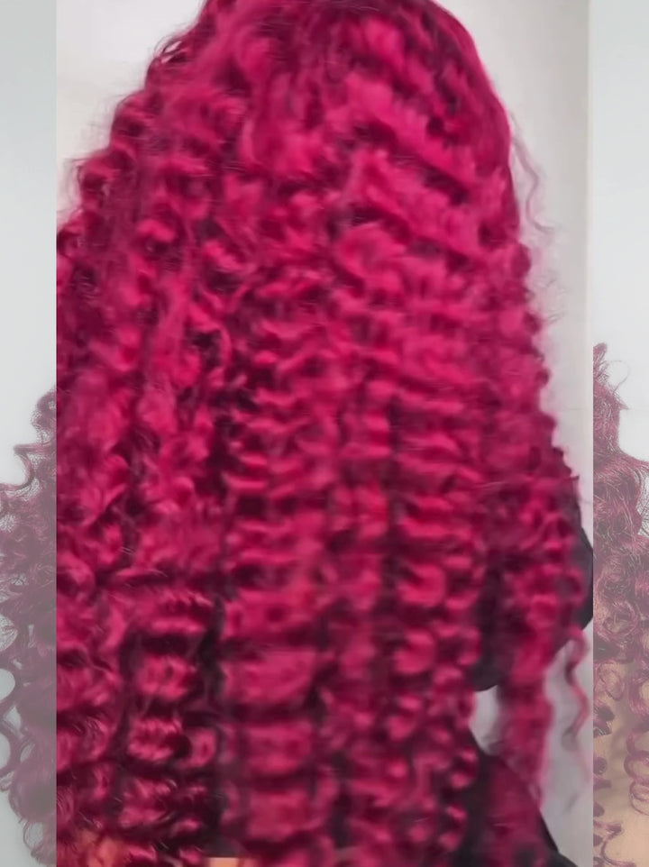 Dorsanee Burgundy Loose Deep Wave Wand Curls 13x4 Lace Front Virgin Human Hair Wigs