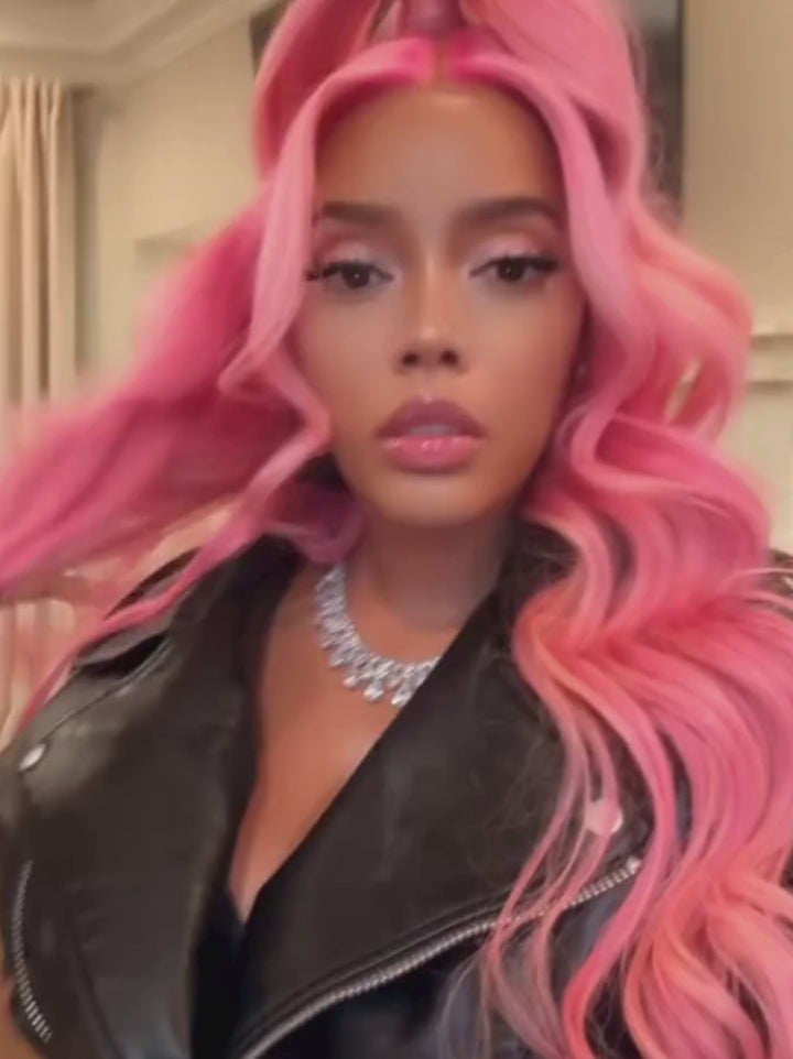 Dorsanee Hot Pink Wavy 13x4 Lace Front Virgin Human Hair Wigs 200 Density