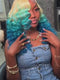 Dorsanee Ombre Blonde Blue Wand Curl Loose Body Wave Lace Front Human Hair Wigs