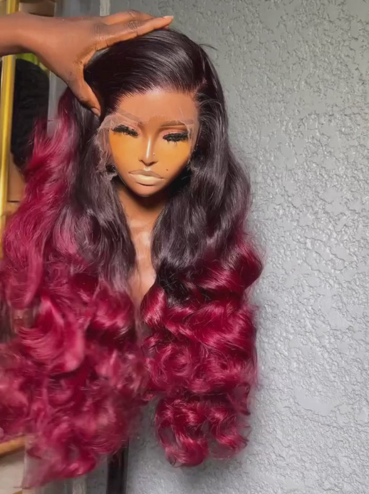 Dorsanee 250 300 Density Ombre Black Burgndy 99J Red Lace Front Human Hair Wigs