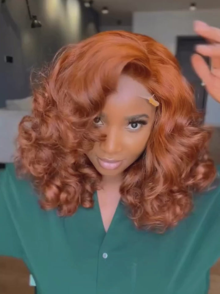 Dorsanee Ginger Orange Mature Short Bob Loose Body Wave Human Hair Wigs