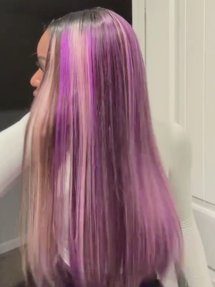 Dorsanee Black With Purple Lavender Highlights Dark Root 13x4 Lace Front Human Hair Wigs
