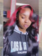 Dorsanee Black With Red Skunk Stripe Highlights 13x4 Lace Front Human Hair Wigs