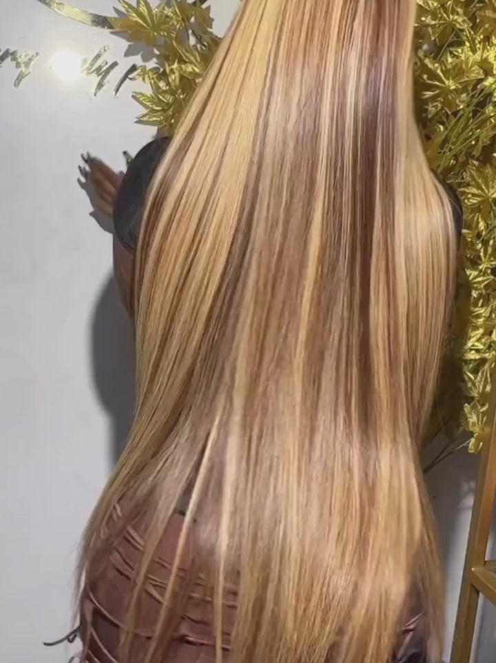 Dorsanee 250 300 Density Honey Blonde Highlight Bone Straight 13x4 Lace Front Human Hair Wigs