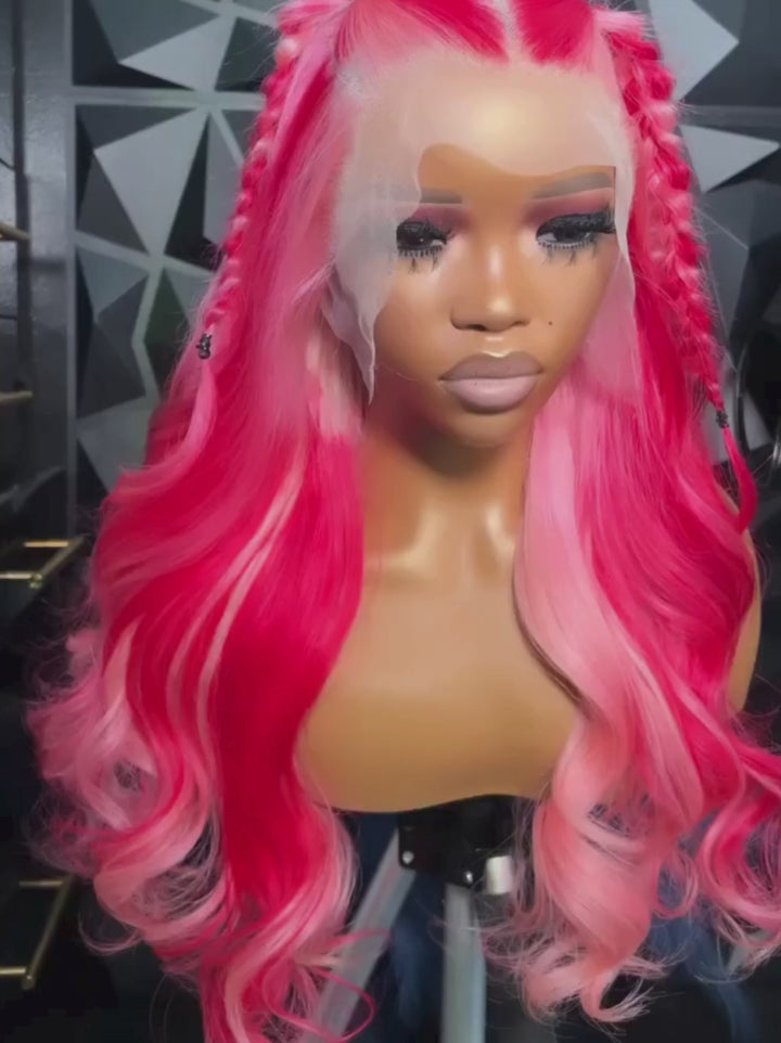 Dorsanee Pink Blonde Highlights Body Wave Virgin Remy Human Hair Wigs