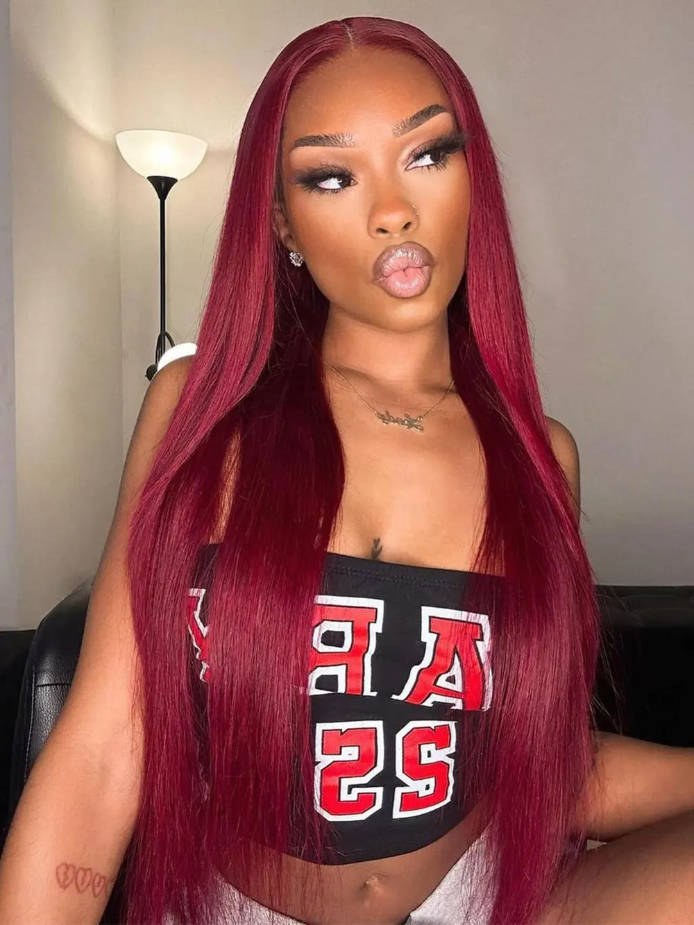 NEW 99J Burgundy Color Pre Plucked Wear Go Glueless Straight Wig