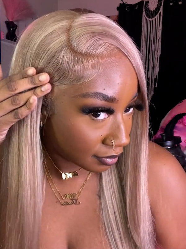thaarealbabyd_same_hairstyle #P18/613 Blonde Highlight Color Blowout in Wavy 13x4 Lace Front Human Hair Wigs Straight hair wigs