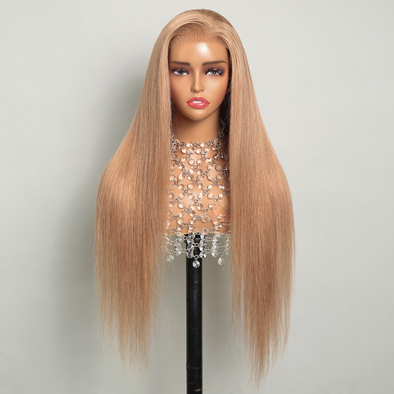 Ash Honey Blonde 13x4 Lace in Milk Tea Brown Color Straight/Body Wave Human Hair Wig