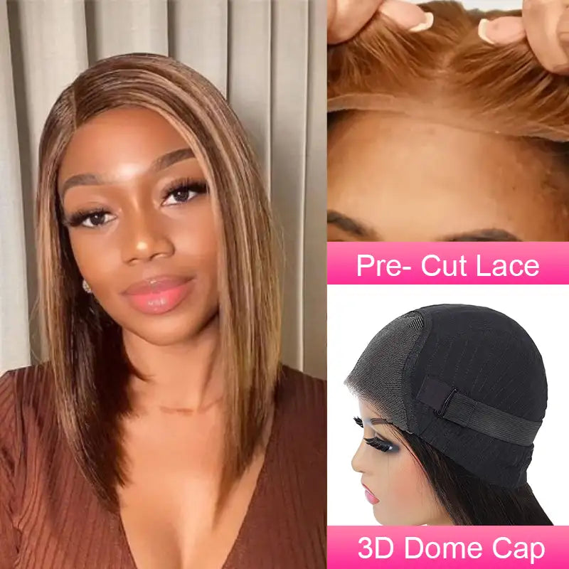 Dorsanee hair stright 6×4 pre-cut lace closure honey blonde highlight glueless wigs