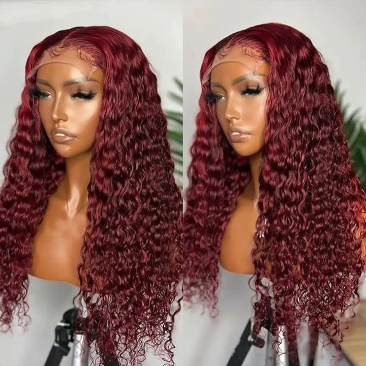 Dorsanee Hair Water Wave 99J Burgundy Color 5x5 HD Transparent Lace Front Wigs Human Hair Wig black girl