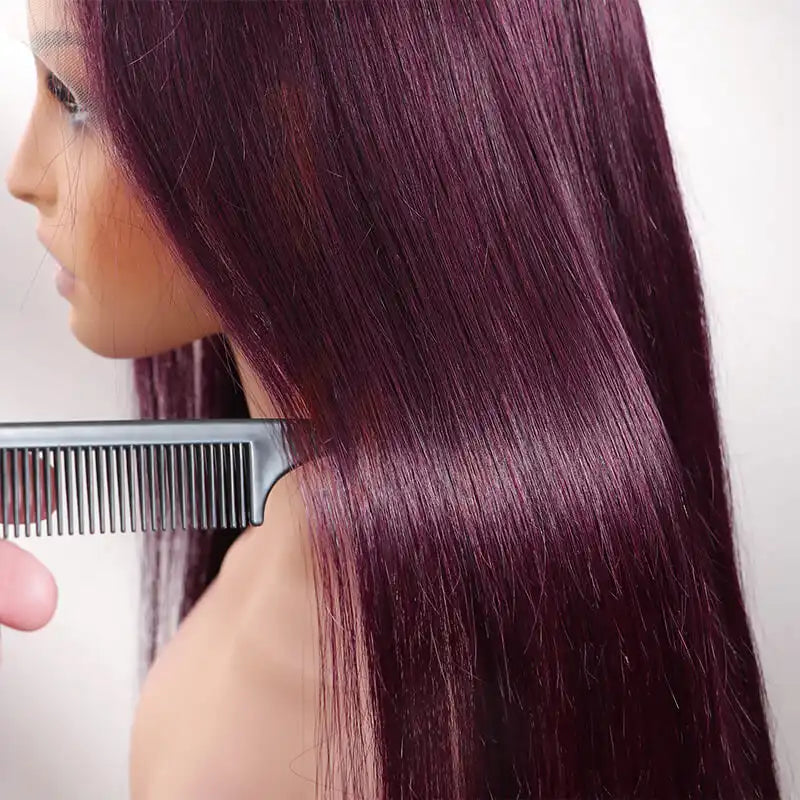 Dorsanee Hair Dark Purple Plum Color Wigs Straight 13x4 Transparent Lace Frontal Wigs Human Hair Wigs