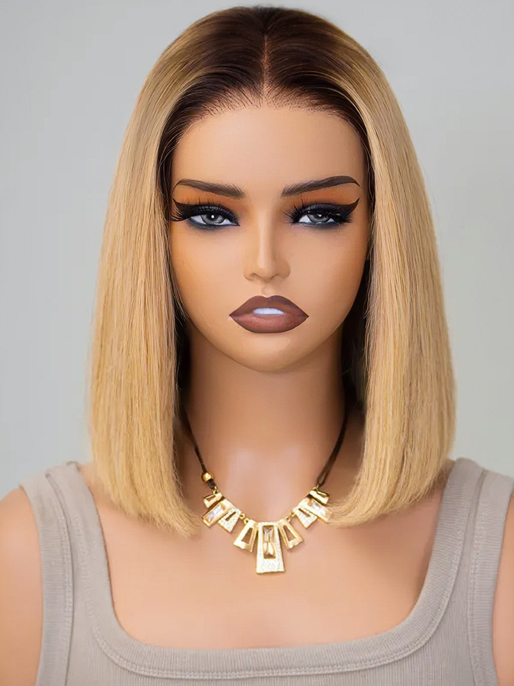 Dorsanee Ombre Black Roots Honey Blonde Short Bob Straight 4x4 Lace Closure Human Hair Wigs