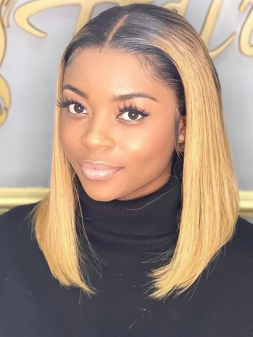 Dorsanee Ombre Black Roots Honey Blonde Short Bob Straight 4x4 Lace Closure Human Hair Wigs