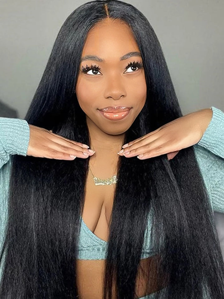 Dorsanee 250 Density Yaki Kinky Straight 4x4 HD Lace Closure Human Hair Wig