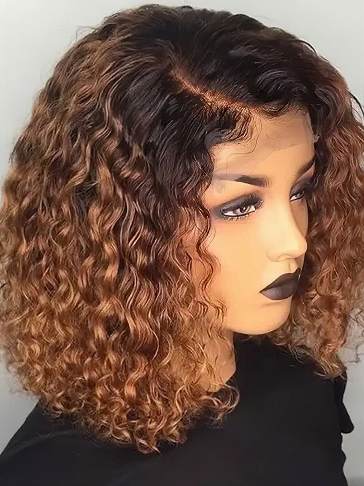 Dorsanee Ombre Brown Black Roots 1B/30 13x4/4x4 Lace Front Closure Short Bob Curly Human Hair Wigs