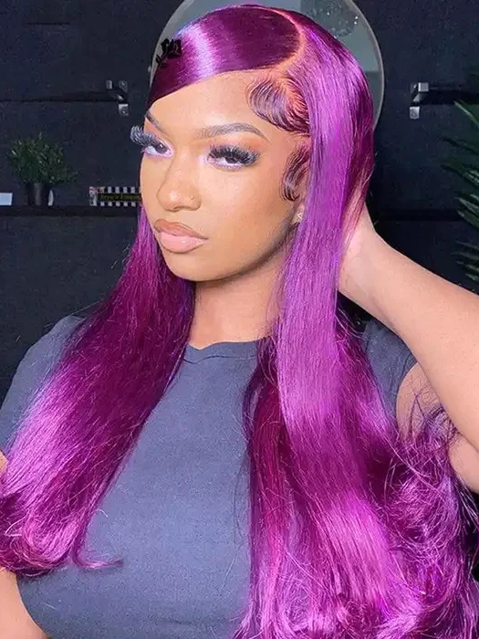 Purple Lace Front Wigs Human Hair 13x4 Straight hair Lace Front Wigs Human Hair Pre Plucked Purple Colored Human Hair Wig