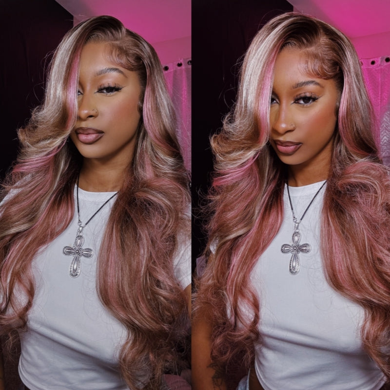 Dorsanee Hair Pink Brown Hair Wigs 13x6 Body Wave Lace Front Human Hair Wigs