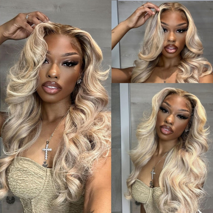 Dorsanee Hair Grey Blonde Highlights 13x4 Lace Front Straight Wig Human Hair Wig