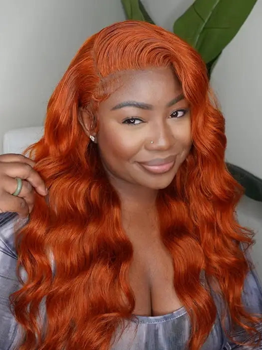 Ginger Orange Color Body Wave 5x5 Lace Closure And 13x4 Lace Front Human Hair Wigs