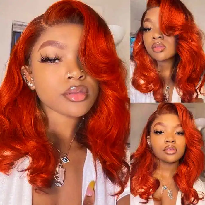 Dorsanee Hair Dark Ginger Orange Body Wave 13x4 HD Lace Front Wig Colored Human Hair Wigs For Women