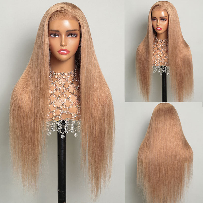 Ash Honey Blonde 13x4 Lace in Milk Tea Brown Color Straight/Body Wave Human Hair Wig