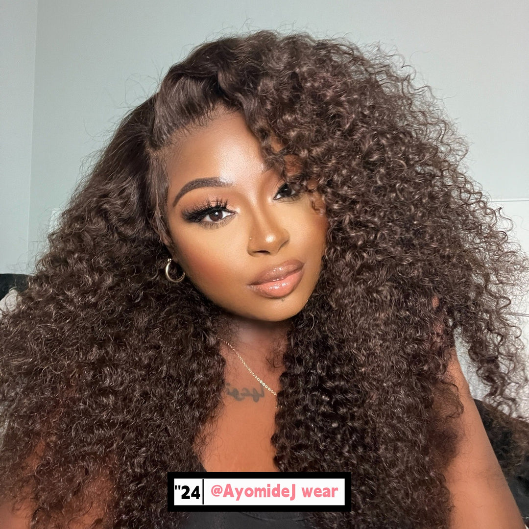 Dorsanee #4 Chocolate Brown Curly Hair Wigs 13x4/5x5 HD Lace Frontal Wig Human Hair Wigs - Dorsanee Hair