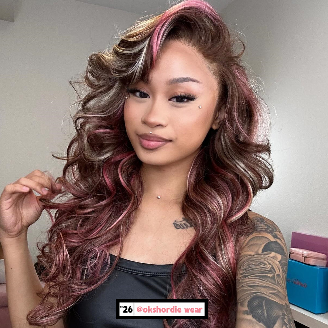 Dorsanee Hair Pink Brown Hair Wigs 13x6 Body Wave Lace Front Human Hair Wigs