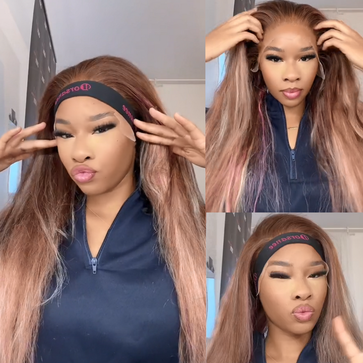 Dorsanee Hair Pink Highlights In Brown Hair Body Wave Wig With Blonde And Pink Highlights Human Hair Wig