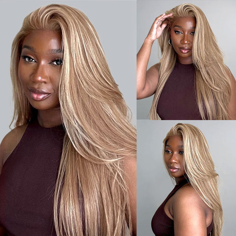Dorsanee Ash Light Brown Highlight 13x4 Lace Front Mixed Brown&Blonde Color Straight/Body Wave Human Hair Wig