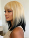 Dorsanee 12 inch Short Ombre Blonde Black Layered Face-Framing Pieces Hime Cut Blunt Bob Wig with Bangs