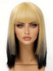 Dorsanee 12 inch Short Ombre Blonde Black Layered Face-Framing Pieces Hime Cut Blunt Bob Wig with Bangs