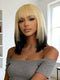 Dorsanee 12 inch Short Ombre Blonde Black Layered Face-Framing Pieces Hime Cut Blunt Bob Wig with Bangs