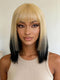 Dorsanee 12 inch Short Ombre Blonde Black Layered Face-Framing Pieces Hime Cut Blunt Bob Wig with Bangs