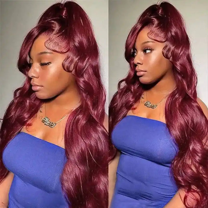 Dorsanee hair body wave 99J burgundy 6×4 pre-cut lace human hair wigs