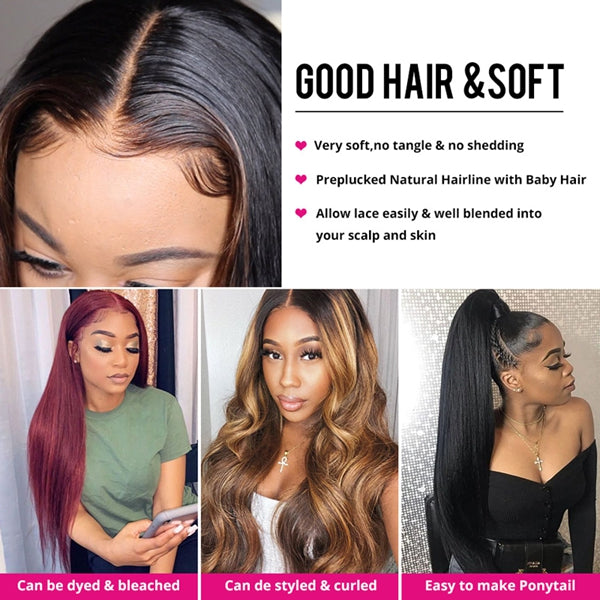 Dorsanee Hair Straight Human Hair Bundles With Frontal 13x4 HD Transparent Lace Front Wig - Dorsanee Hair