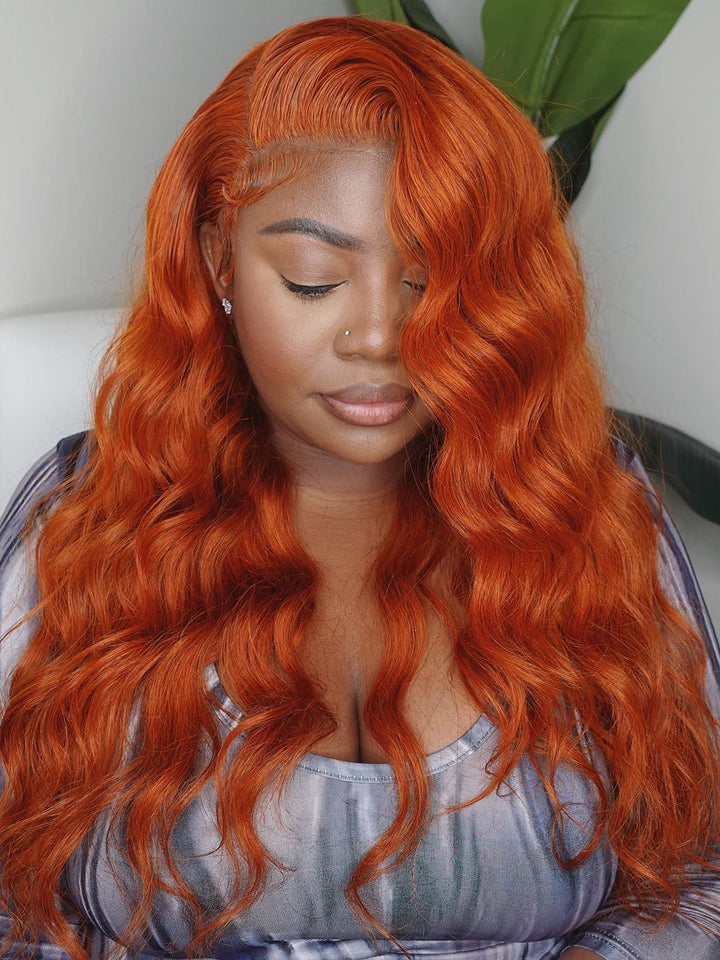Dorsanee 250 Density Ginger Orange Body Wave 13x4 Lace Front Human Hair Wigs