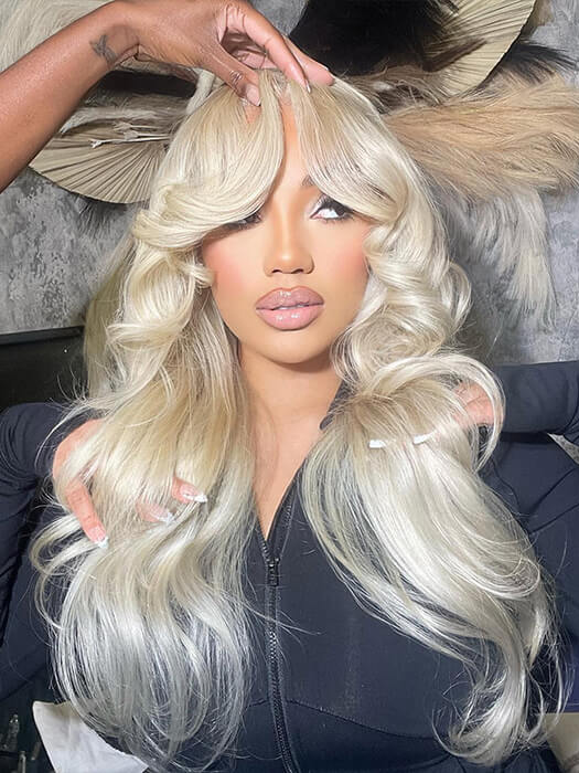 Dorsanee #613 Blonde Curtain Bangs Body Wave Wig 13x4 Pre Plucked Glueless HD Lace Human Hair Wigs
