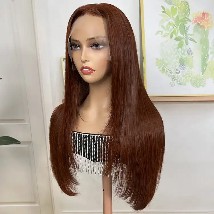 Dorsanee Hair 13x4 Lace Front Layered Haircut Straight Hair Reddish Brown Human Hair Wig
