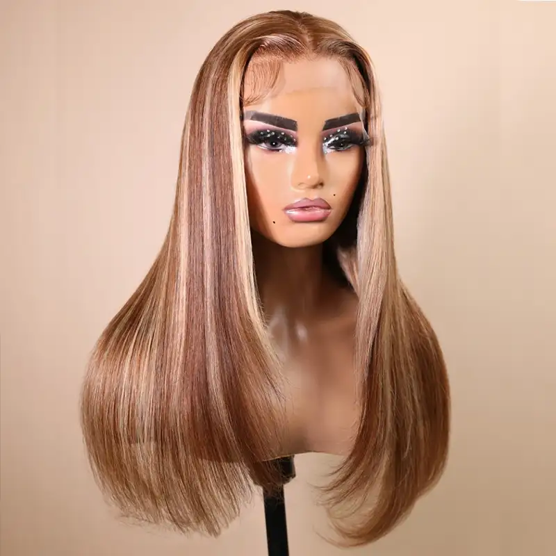 Dorsanee Hair Layered Highlight Wigs Honey Blonde Balayage Highlights Wig 13x4 Lace Front Human Hair Wig