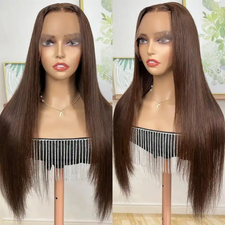 Dorsanee Hair 13x4 HD Lace Front Wigs Straight Layered Haircut Chocolate Brown Color Wigs Human Hair Wigs
