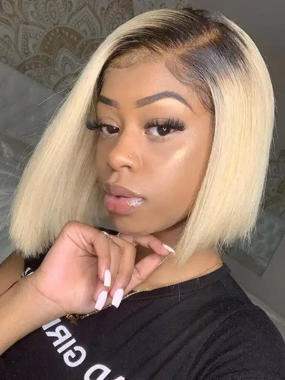 Dorsanee Ombre T1B/613 Colored Bob Wig 13x4 HD Transparent Lace Front Wig 100% Virgin Human Hair Wigs