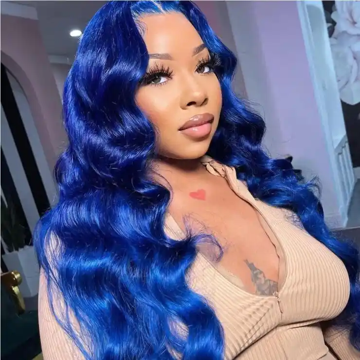 Dorsanee Hair Body Wave Wig Blue Color 13x4 HD Lace Frontal Wig Human Hair Wig For Black Women 