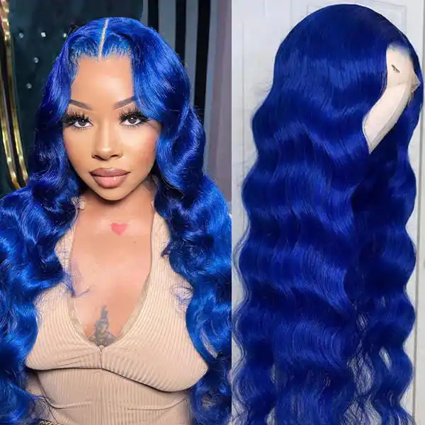 Dorsanee Hair Body Wave Wig Blue Color 13x4 HD Lace Frontal Wig Human Hair Wig For Black Women