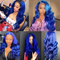 Dorsanee Hair Body Wave Wig Blue Color 13x4 HD Lace Frontal Wig Human Hair Wig For Black Women